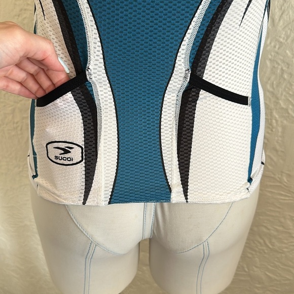 Sugio Powerbar Logo Teal Blue White Cycling Bike Jersey Sleeveless Tank Top S - Picture 5 of 6